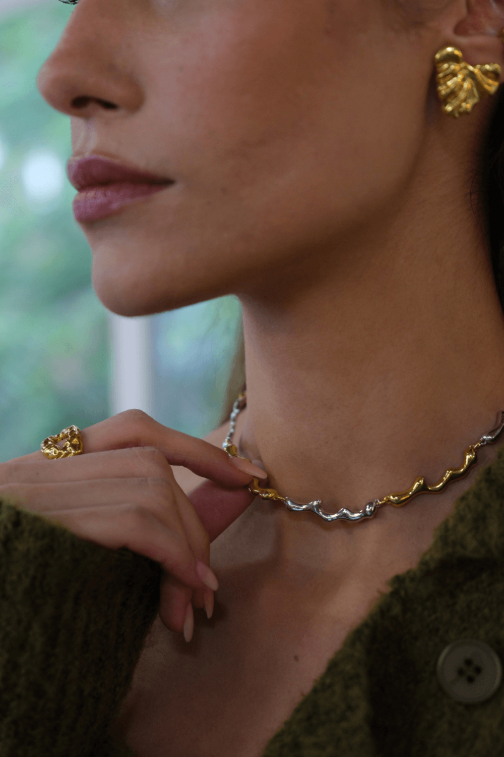 Linya Jewellery-Dery Çift Renk Damla Kolye Choker-Kolye-3-fleurdirect.live