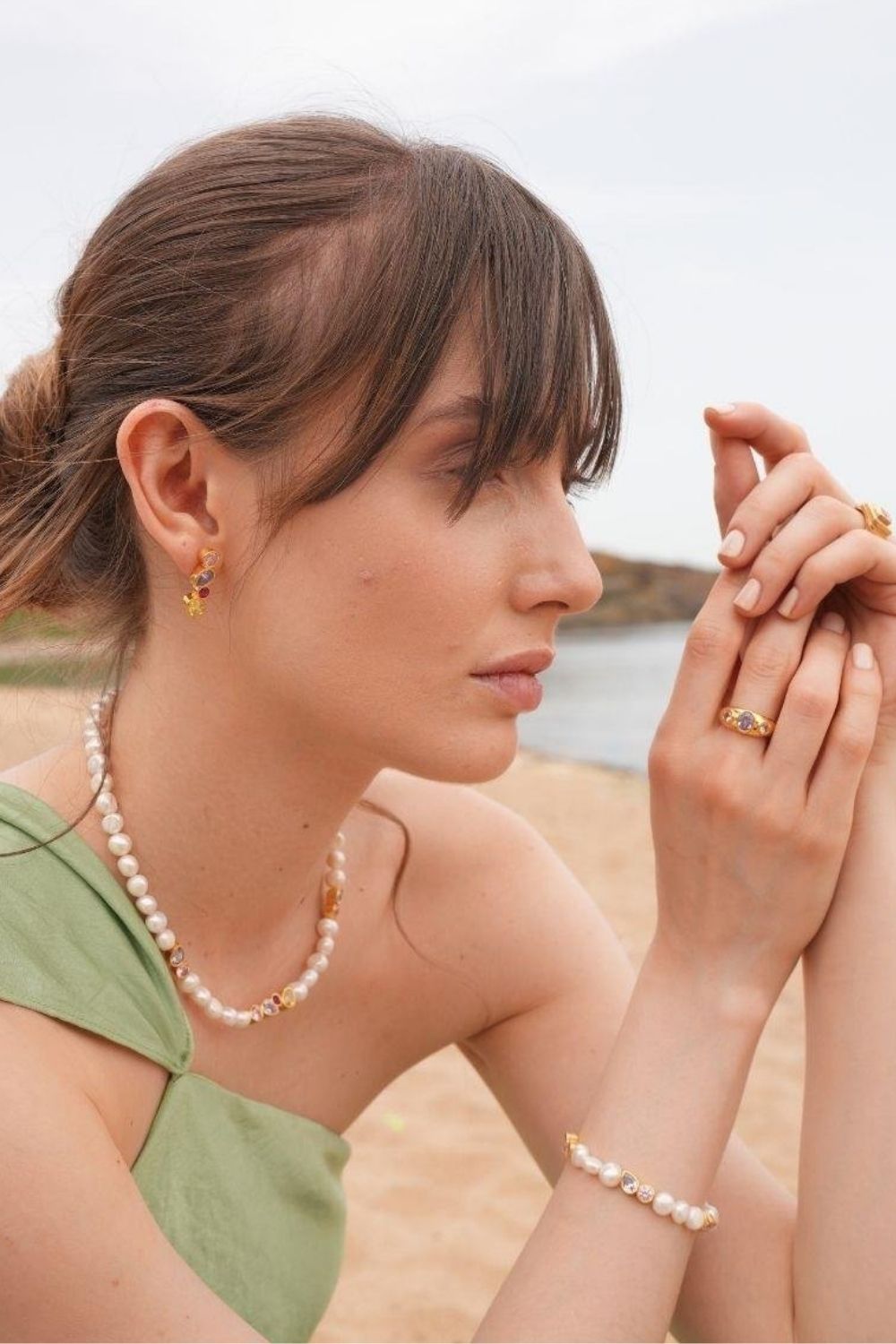 Linya Jewellery-Diana Renkli Taşlı İnci Bileklik-Bileklik-2-fleurdirect.live