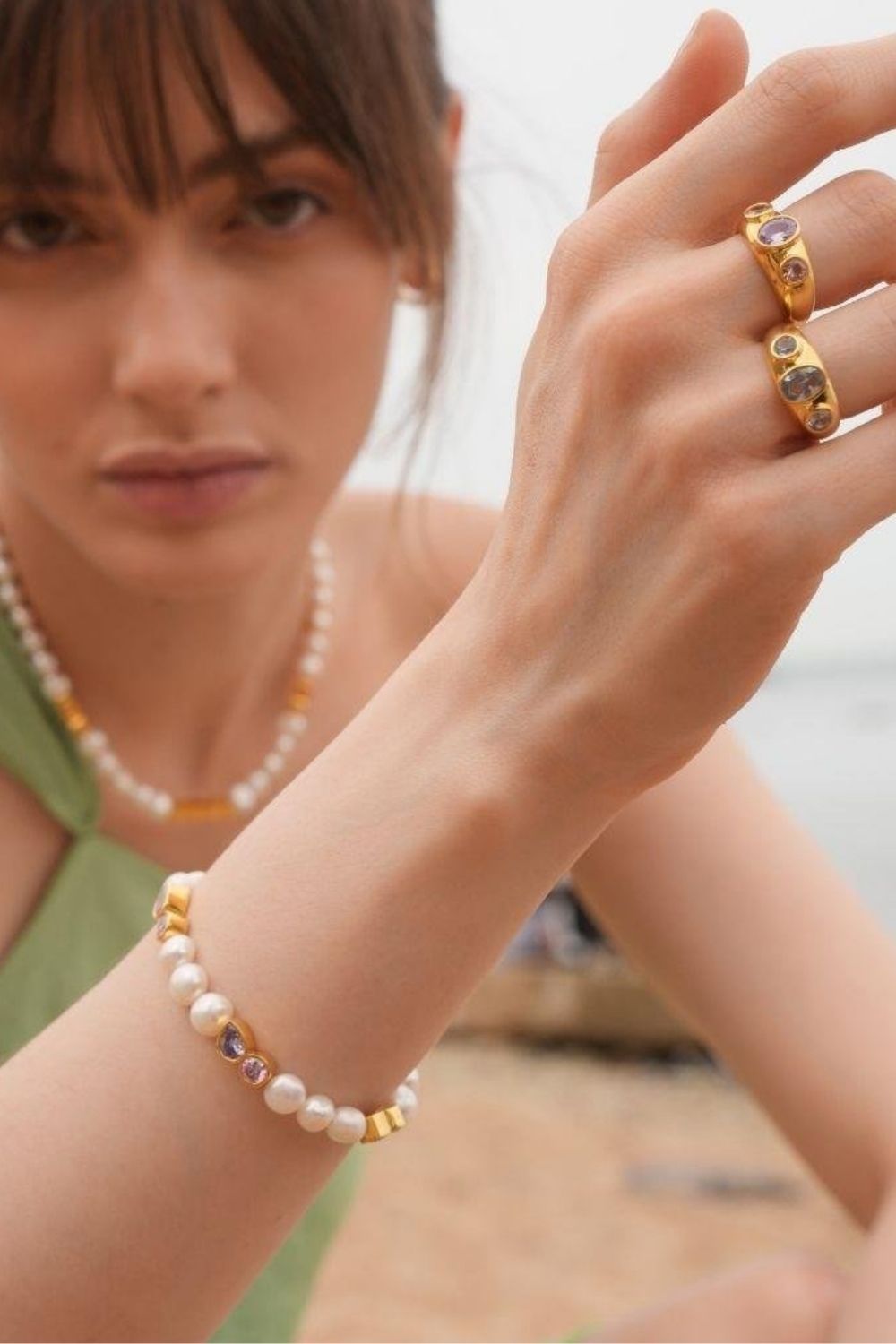 Linya Jewellery-Diana Renkli Taşlı İnci Bileklik-Bileklik-3-fleurdirect.live