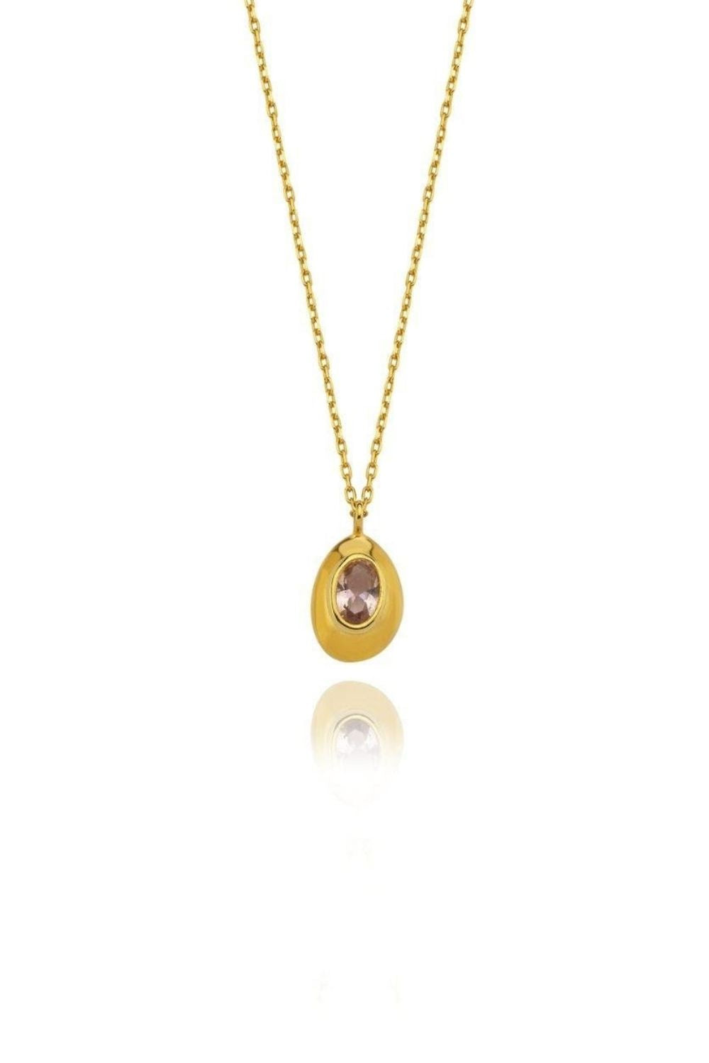 Linya Jewellery-Ella Pembe Taşlı Oval Kolye-Kolye-1-fleurdirect.live