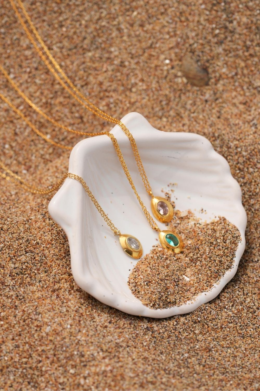 Linya Jewellery-Ella Pembe Taşlı Oval Kolye-Kolye-2-fleurdirect.live