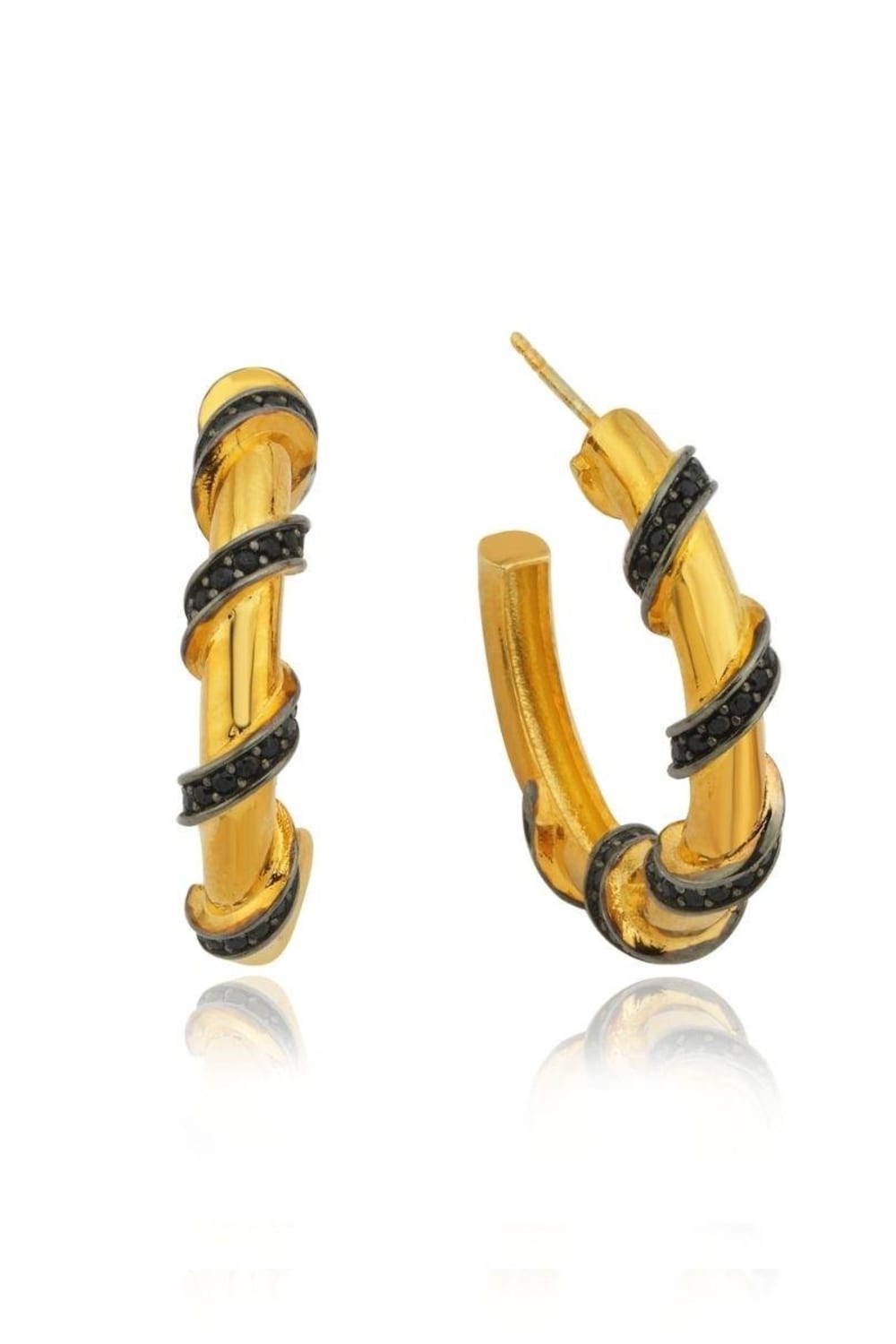 Linya Jewellery-Emily Siyah Taşlı Halka Küpe-Küpe-1-fleurdirect.live