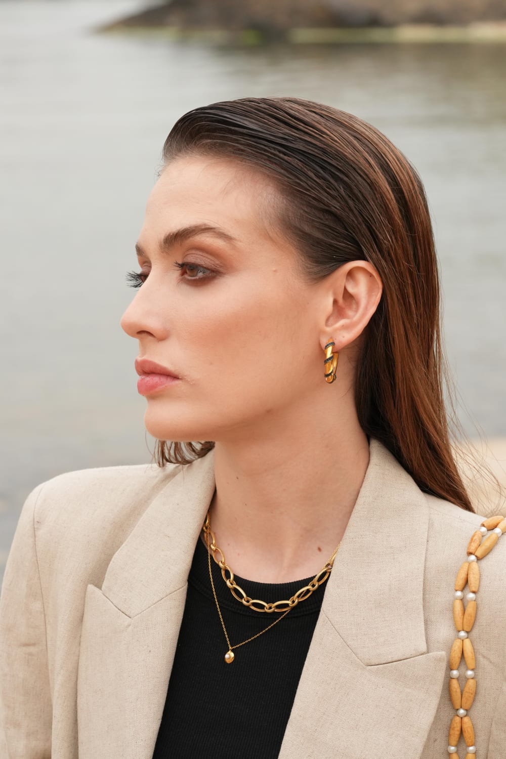 Linya Jewellery-Emily Siyah Taşlı Halka Küpe-Küpe-3-fleurdirect.live