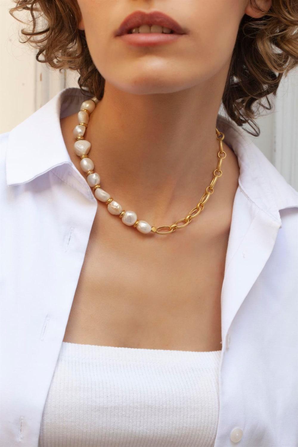 Linya Jewellery-Enna Zincir Barok İnci Kolye-Kolye-3-fleurdirect.live