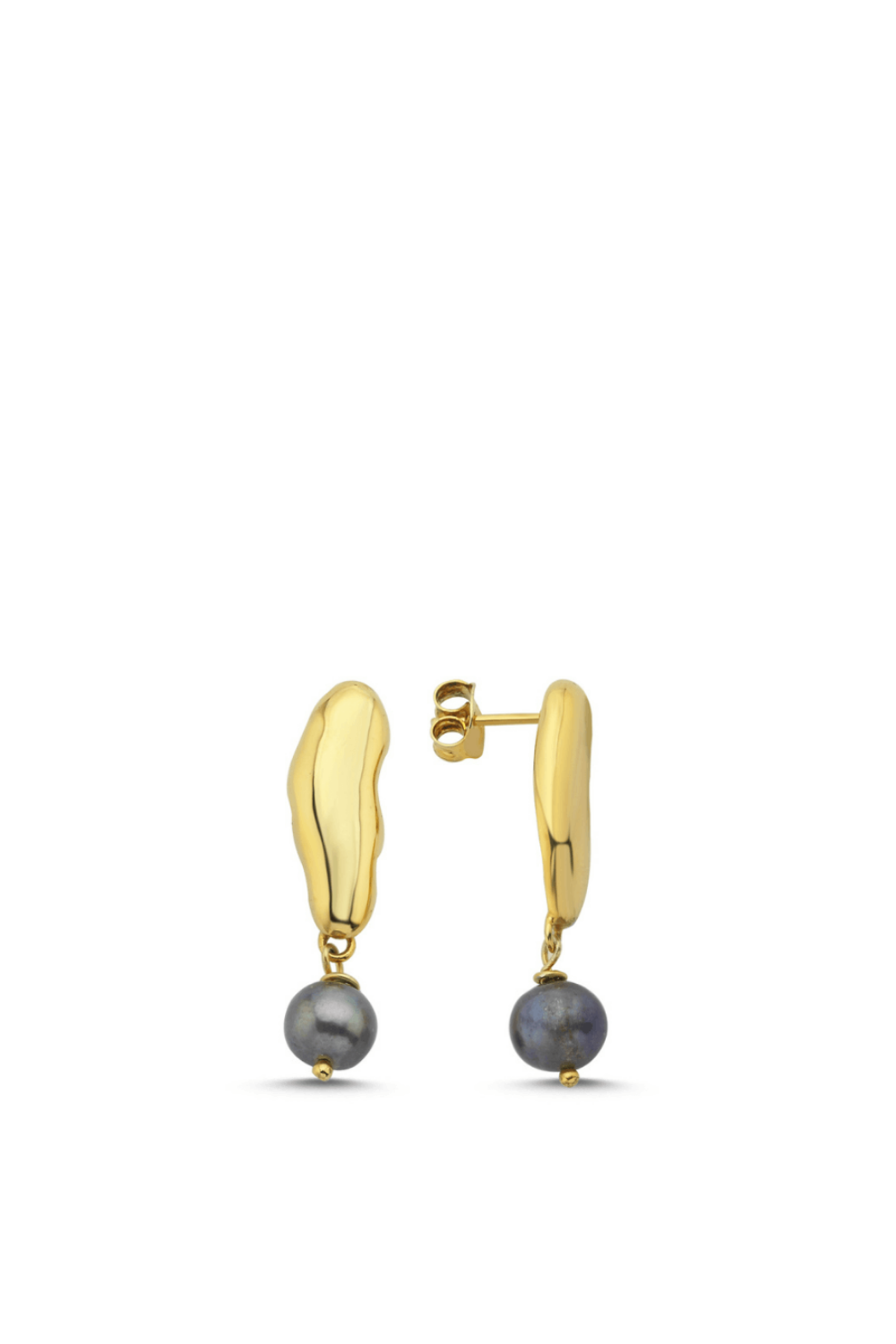 Linya Jewellery-Gera Siyah İncili Sallantılı Küpe Gold-Küpe-1-fleurdirect.live