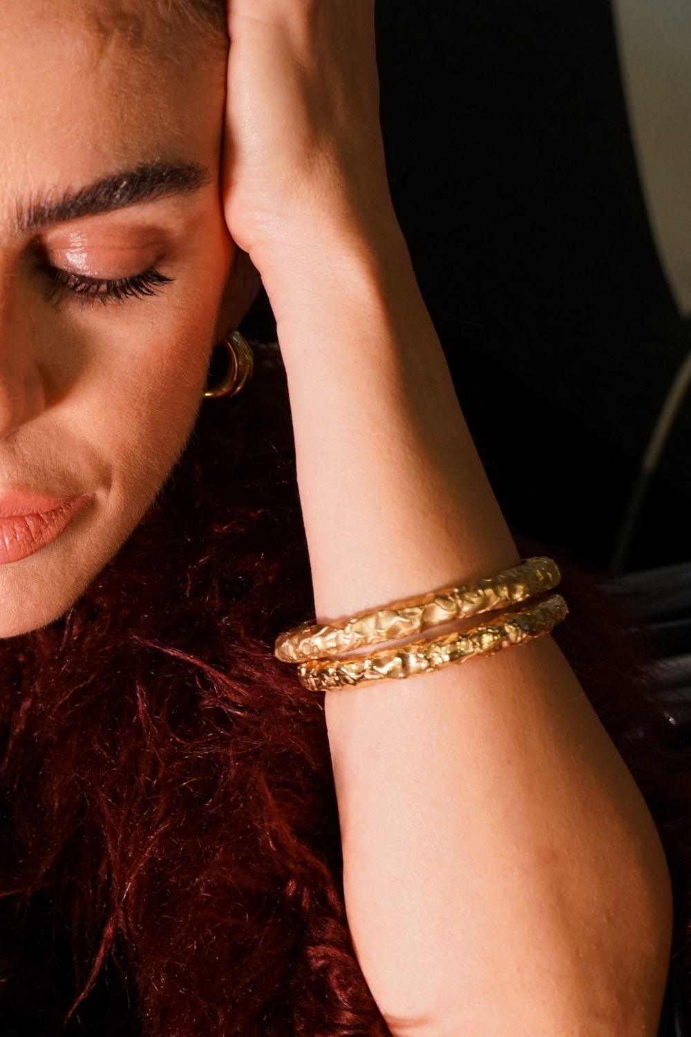 Linya Jewellery-Kety Amorf Kalın Mat Gold Bileklik-Bileklik-3-fleurdirect.live