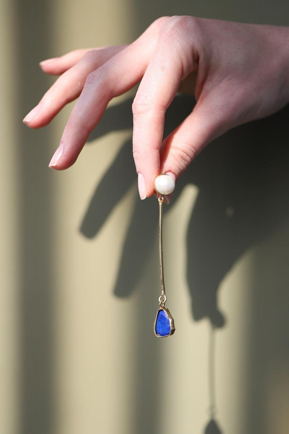 Linya Jewellery-Lapis Doğal İnci Küpe-Küpe-1-fleurdirect.live