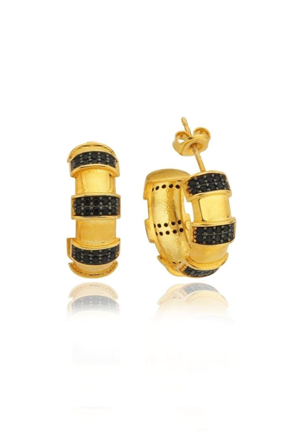 Linya Jewellery-Lili Siyah Taşlı Halka Küpe-Küpe-1-fleurdirect.live