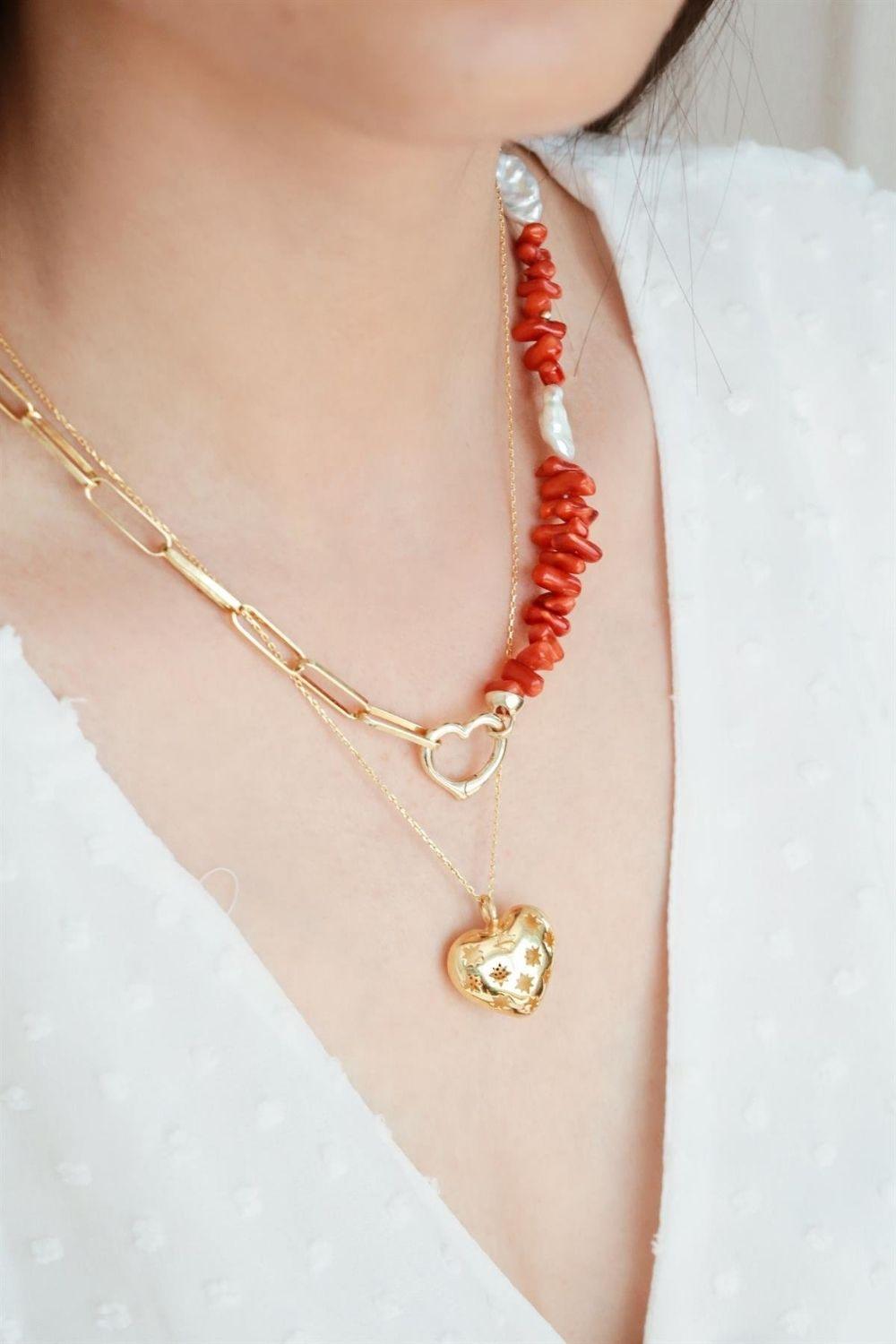 Linya Jewellery-Love Zincir Mercan İnci Kolye-Kolye-3-fleurdirect.live
