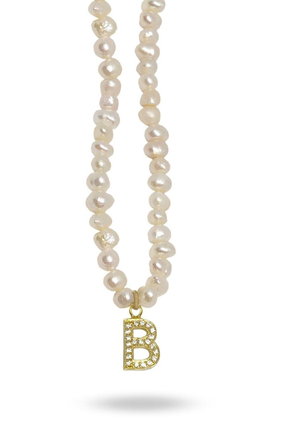 Linya Jewellery-Mono B Harfli İnci Kolye-Kolye-1-fleurdirect.live