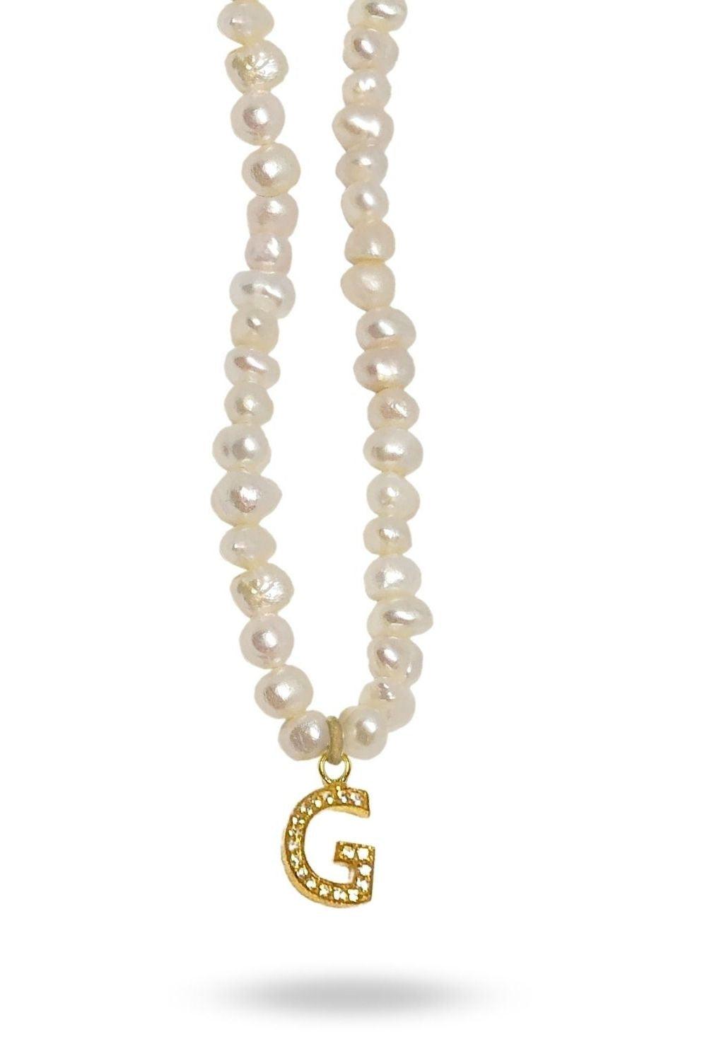 Linya Jewellery-Mono G Harfli İnci Kolye-Kolye-1-fleurdirect.live