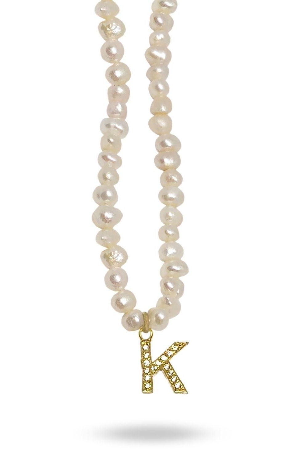 Linya Jewellery-Mono K Harfli İnci Kolye-Kolye-1-fleurdirect.live