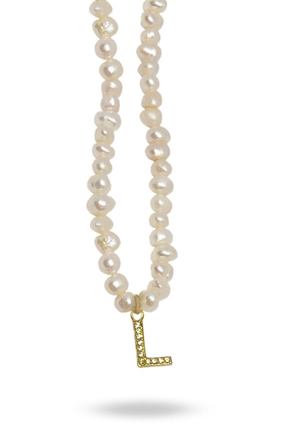 Linya Jewellery-Mono L Harfli İnci Kolye-Kolye-1-fleurdirect.live