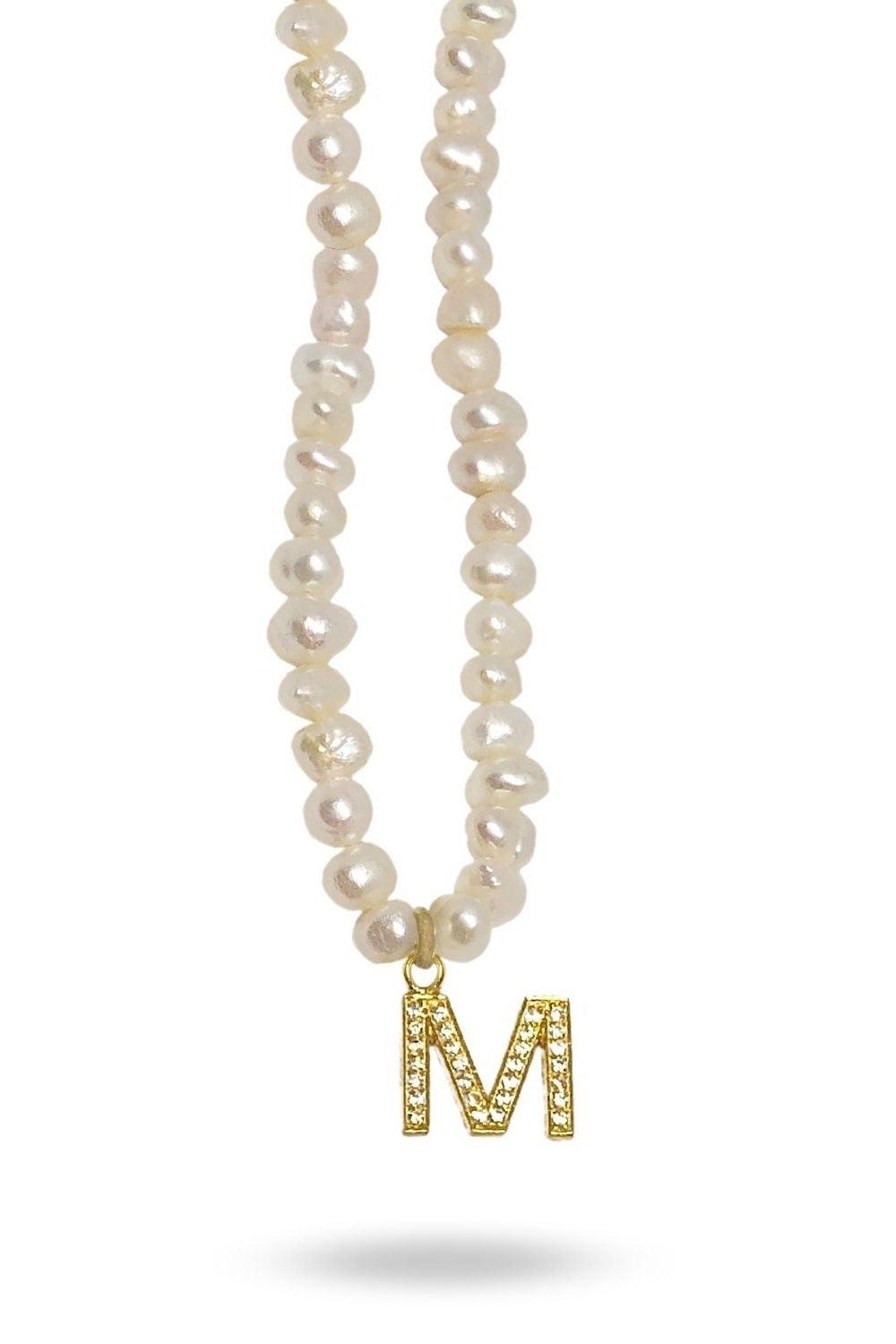 Linya Jewellery-Mono M Harfli İnci Kolye-Kolye-1-fleurdirect.live