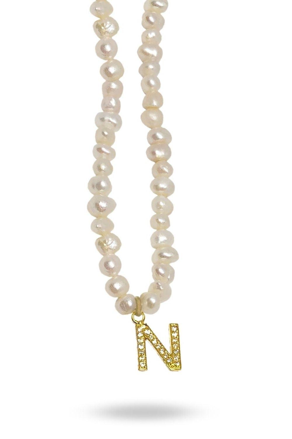Linya Jewellery-Mono N Harfli İnci Kolye-Kolye-1-fleurdirect.live
