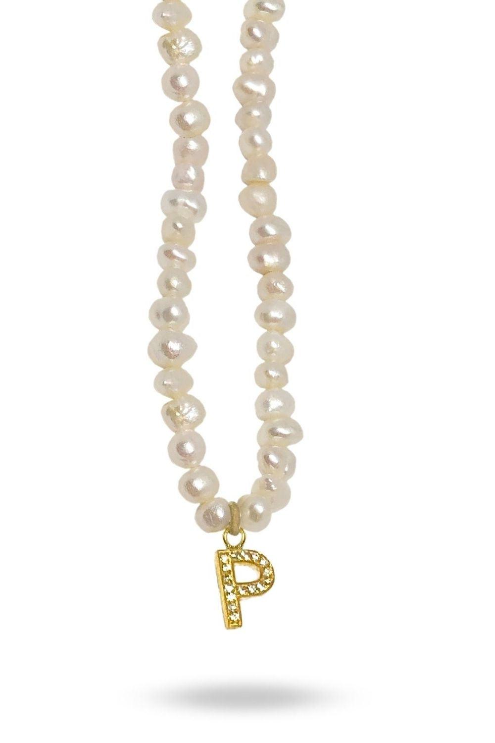 Linya Jewellery-Mono P Harfli İnci Kolye-Kolye-1-fleurdirect.live