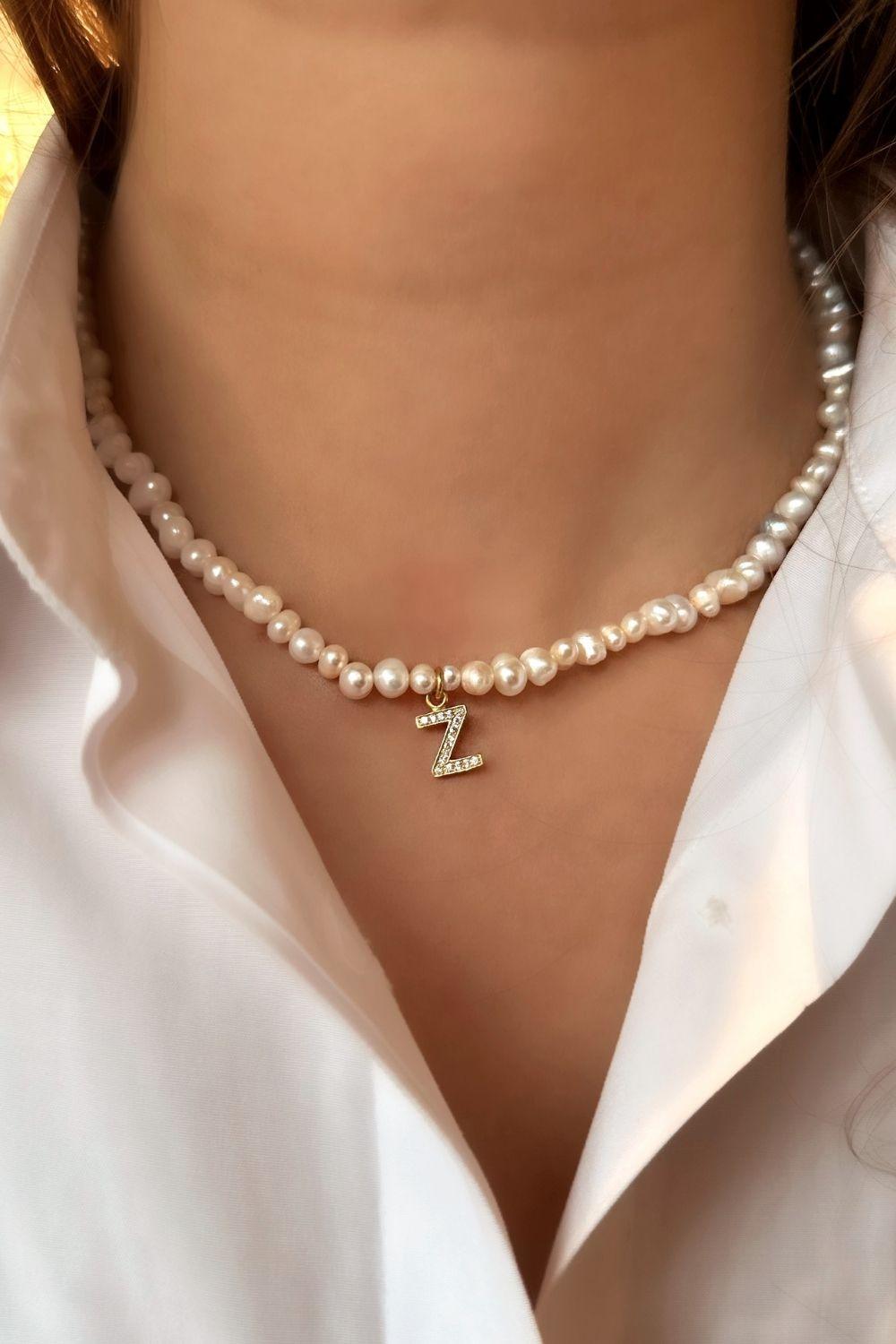 Linya Jewellery-Mono Z Harfli İnci Kolye-Kolye-2-fleurdirect.live