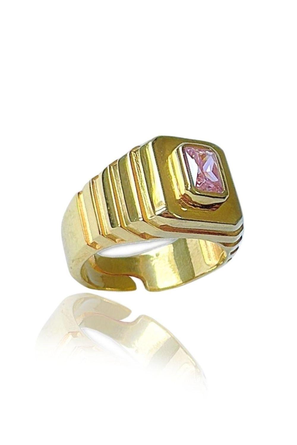 Linya Jewellery-Oktagon Pembe Taşlı Yüzük-Yüzük-1-fleurdirect.live