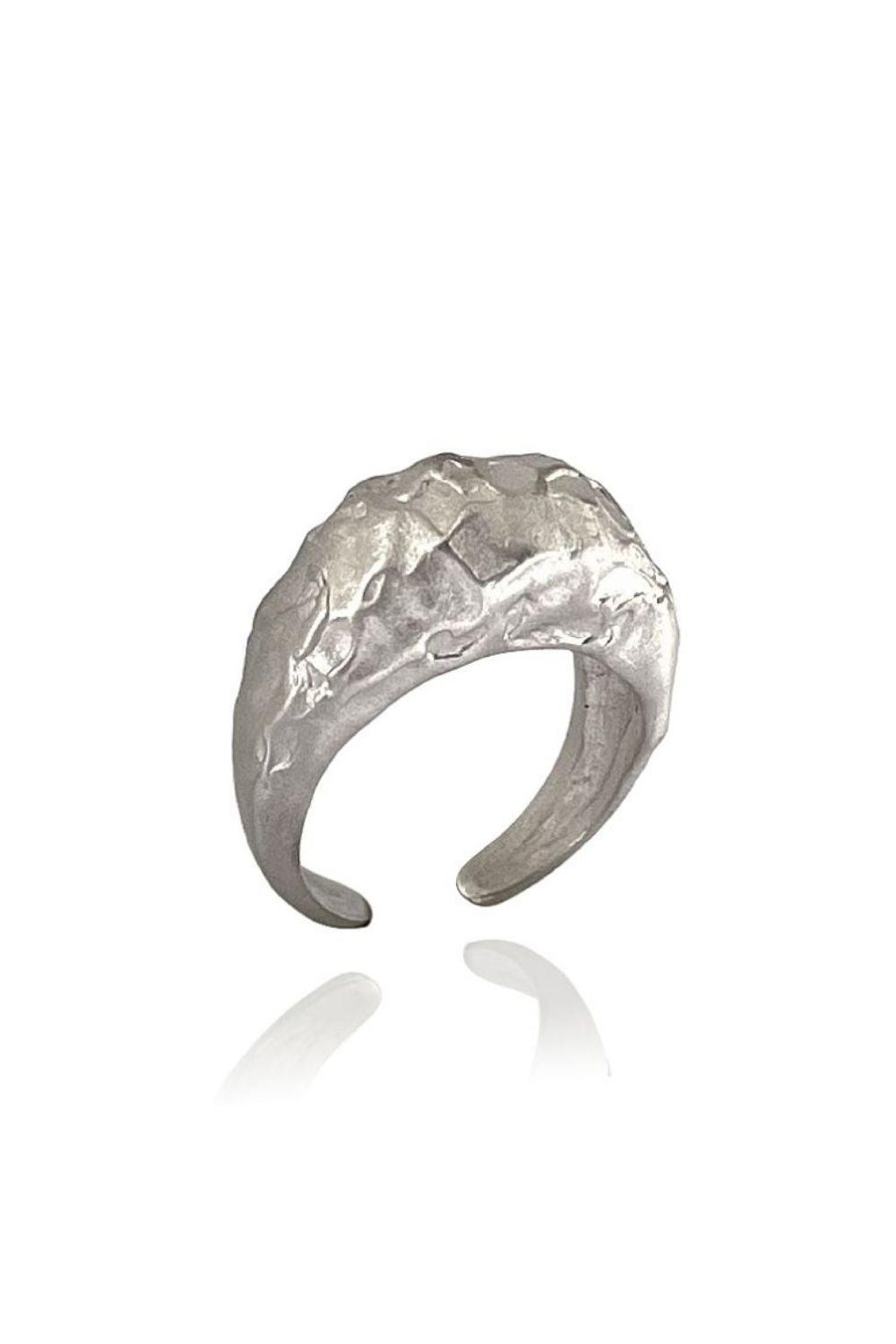 Linya Jewellery-Pary Amorf Mat Gümüş Oval Yüzük-Yüzük-1-fleurdirect.live