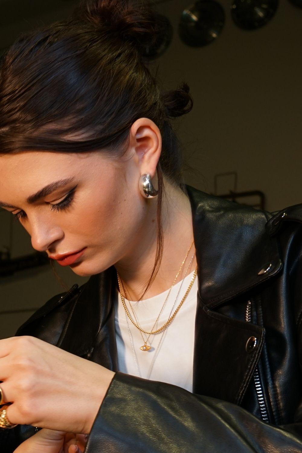 Linya Jewellery-Pety Yarım Yuvarlak Gümüş Halka Küpe-Küpe-3-fleurdirect.live
