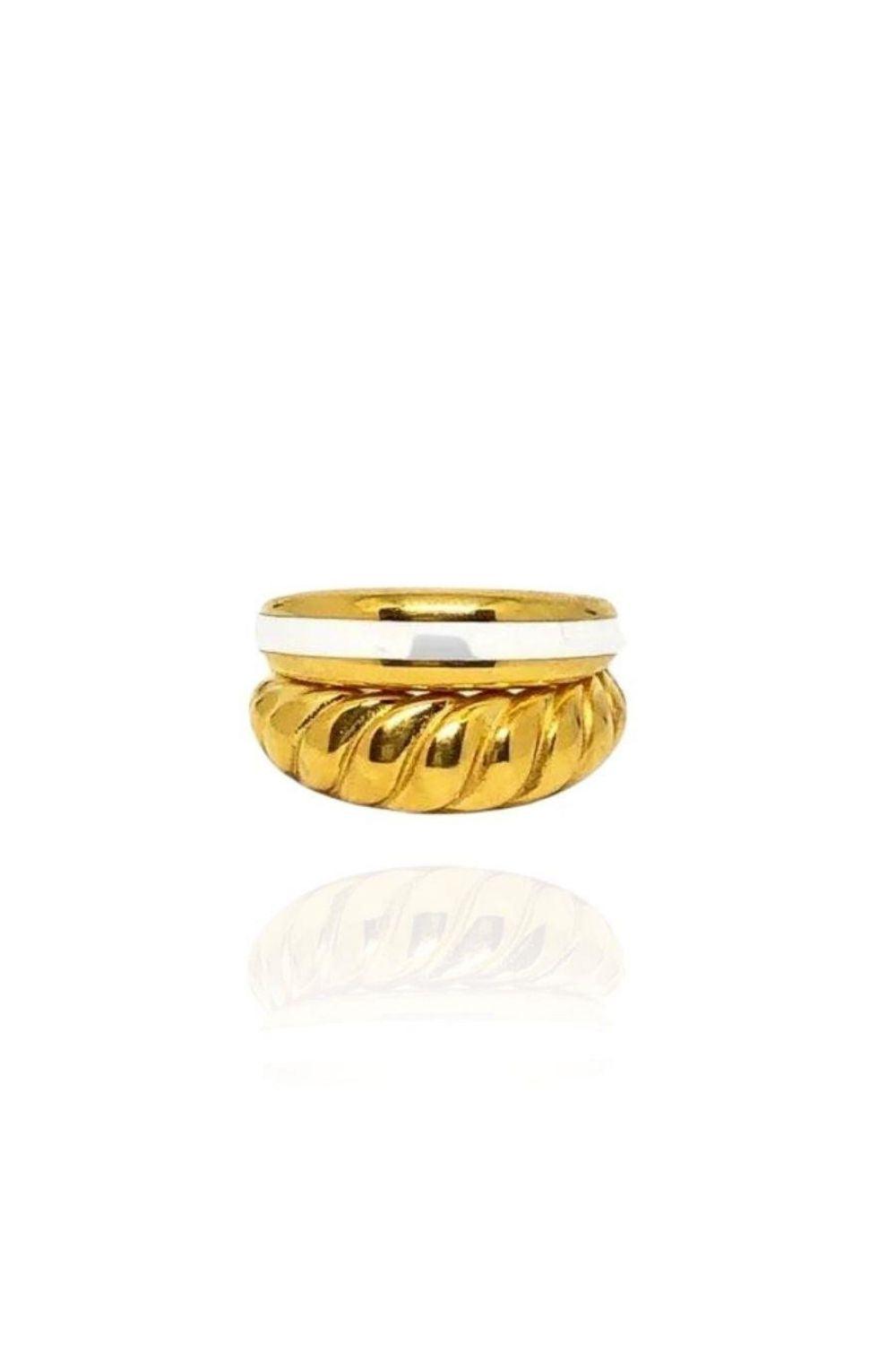 Linya Jewellery-Rosa Beyaz Mineli Yüzük Gold-Yüzük-1-fleurdirect.live