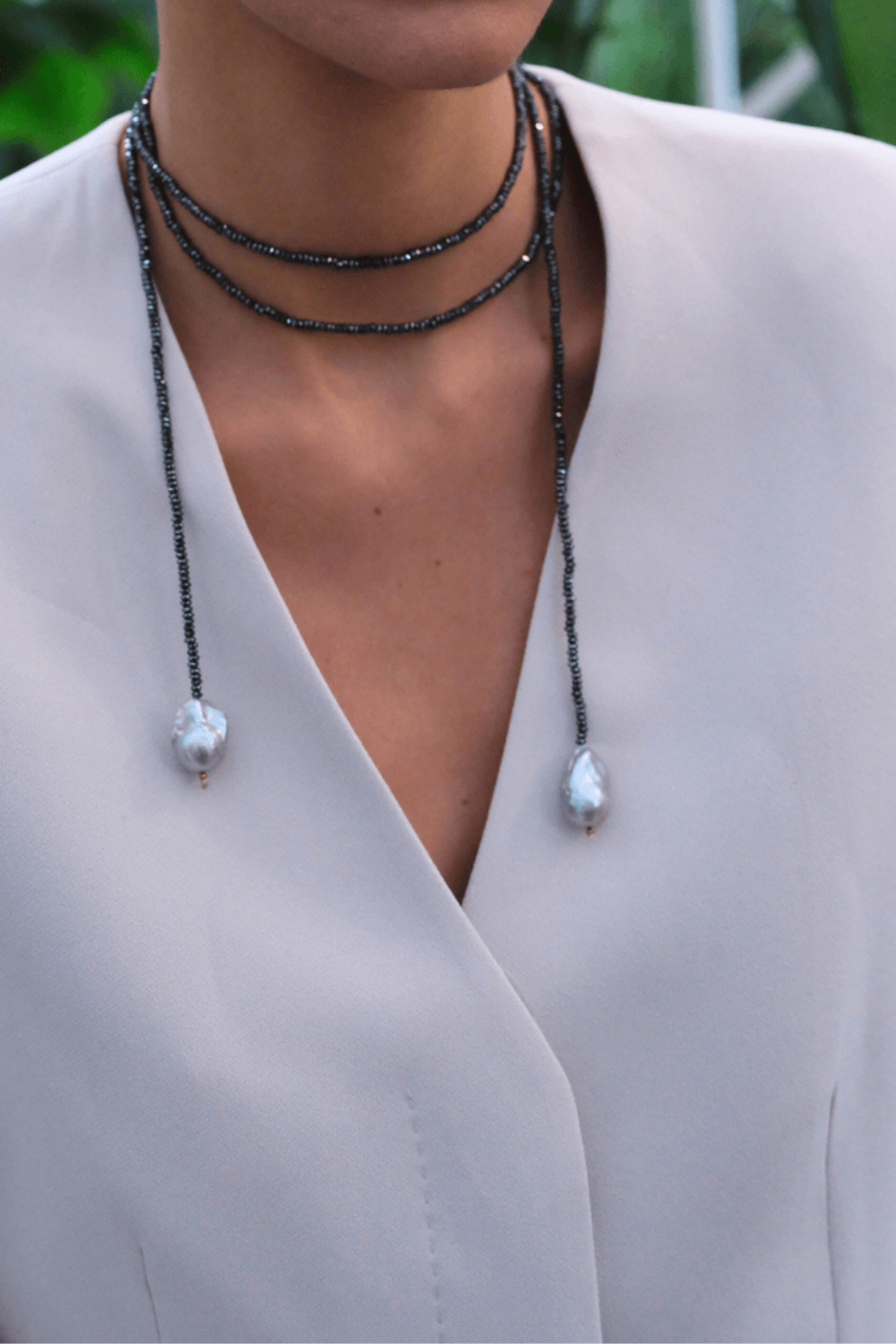 Linya Jewellery-Sedna Barok İncili Hematit Taşlı Uzun Kolye-Kolye-3-fleurdirect.live