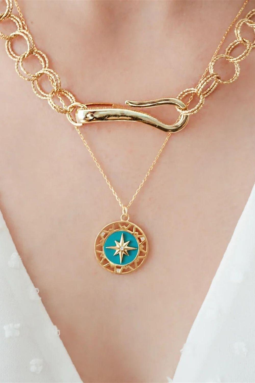 Linya Jewellery-Turkuaz Mineli Kutup Yıldız Kolye-Kolye-3-fleurdirect.live