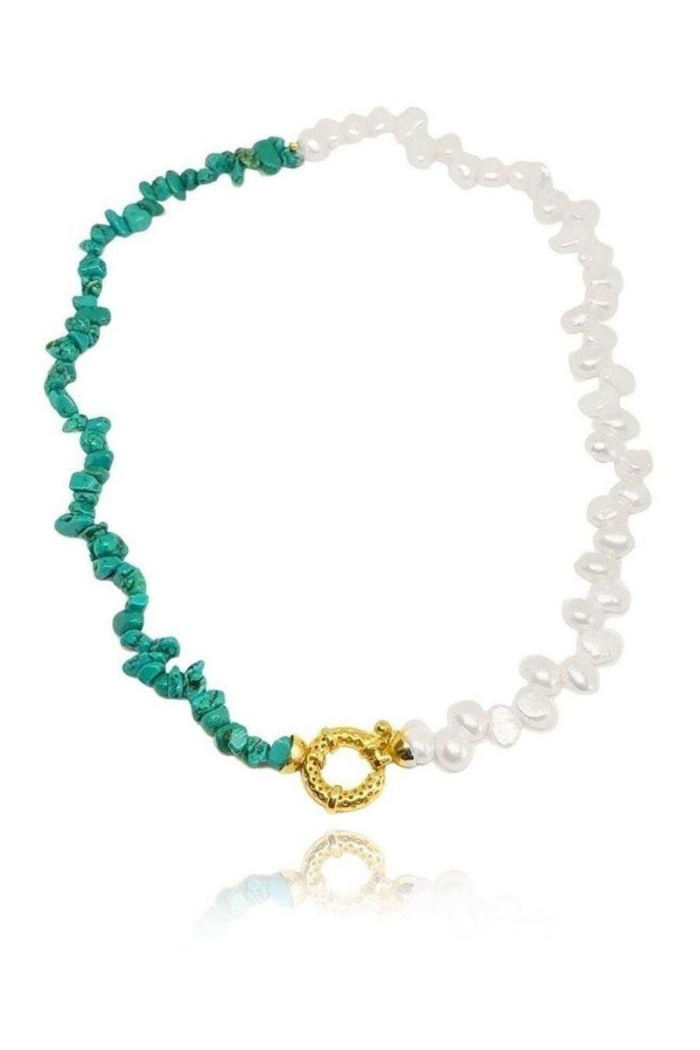 Linya Jewellery-Turkuaz Taşlı İnci Kolye-Kolye-1-fleurdirect.live