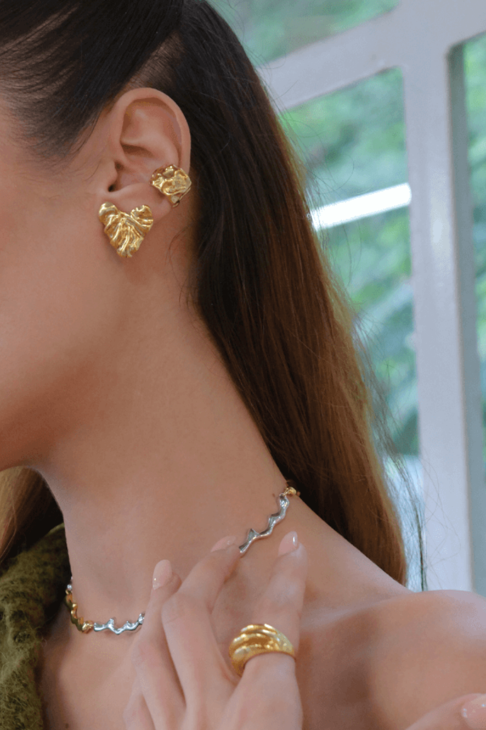 Linya Jewellery-Vory Amorf Kalp Küpe Gold-Küpe-2-fleurdirect.live