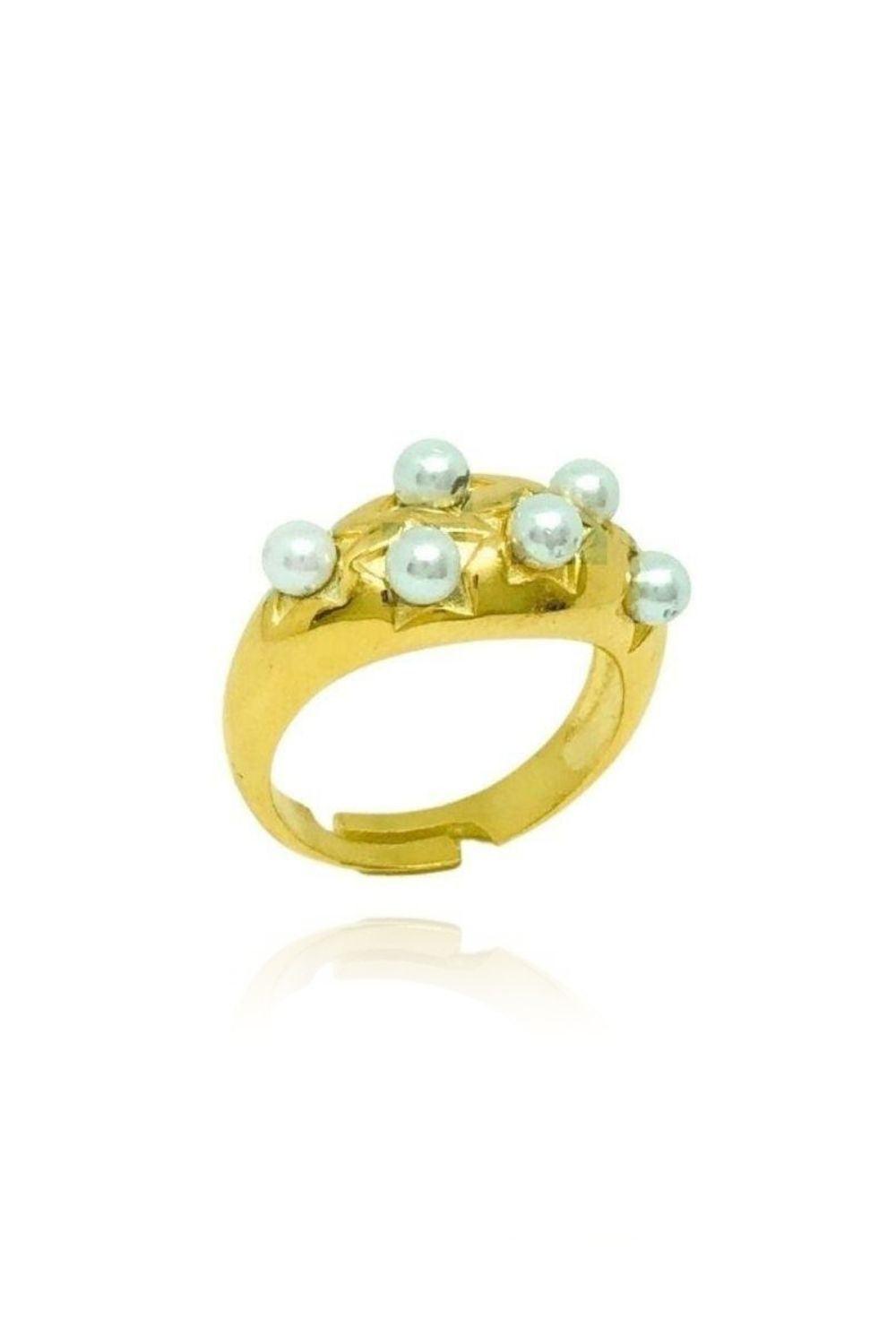 Linya Jewellery-Yıldız İnci Yüzük Gold-Yüzük-1-fleurdirect.live