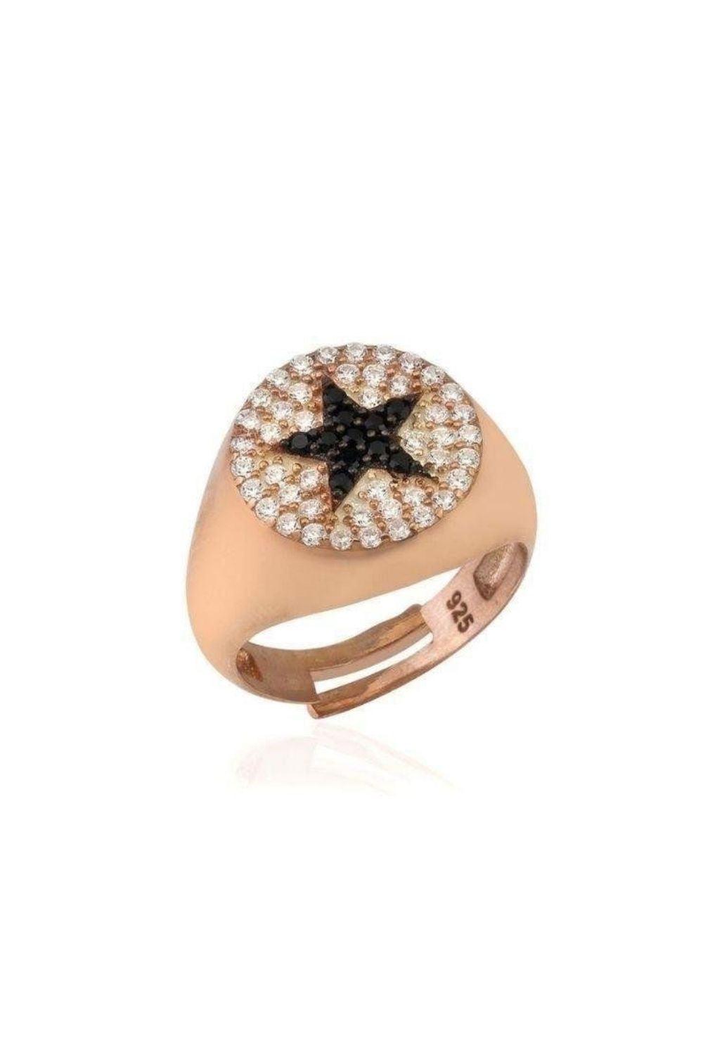 Linya Jewellery-Yıldızlı Serçe Parmak Yüzüğü Rose Gold-Yüzük-1-fleurdirect.live