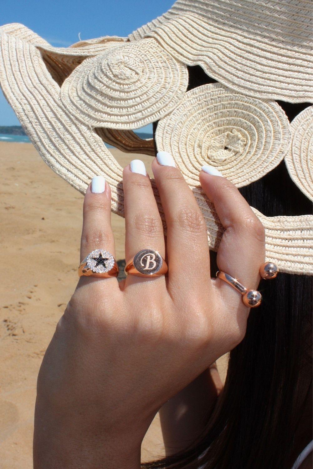 Linya Jewellery-Yıldızlı Serçe Parmak Yüzüğü Rose Gold-Yüzük-2-fleurdirect.live