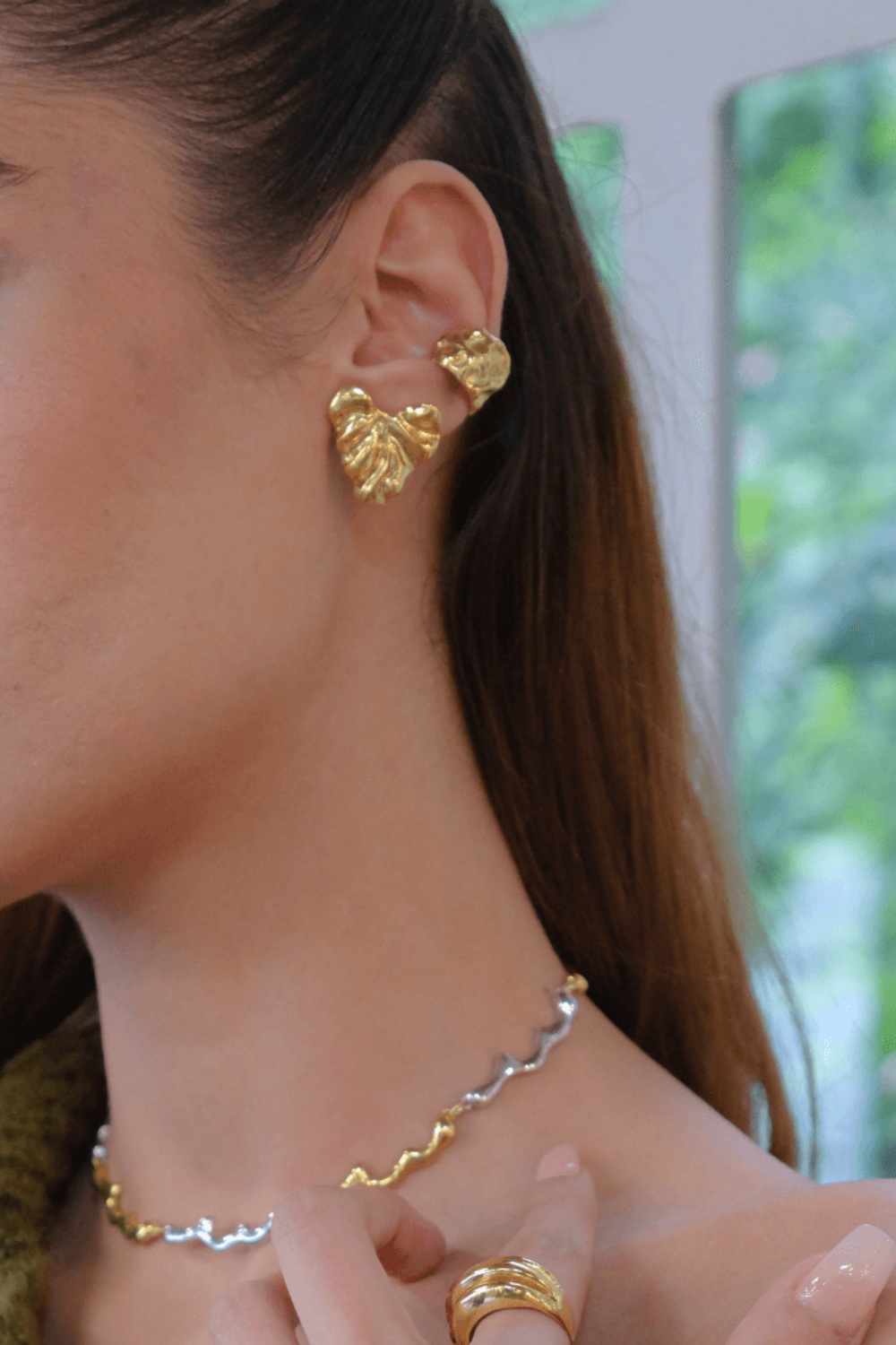Linya Jewellery-Yora Amorf Kıkırdak Küpe Gold-Küpe-2-fleurdirect.live