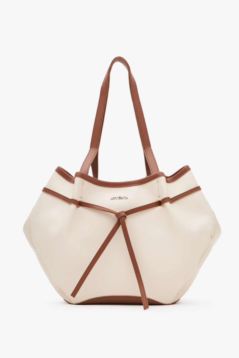 Loventa-Large Tote Bag Bej & Taba Ni̇esha-Omuz Çantası-5-fleurdirect.live