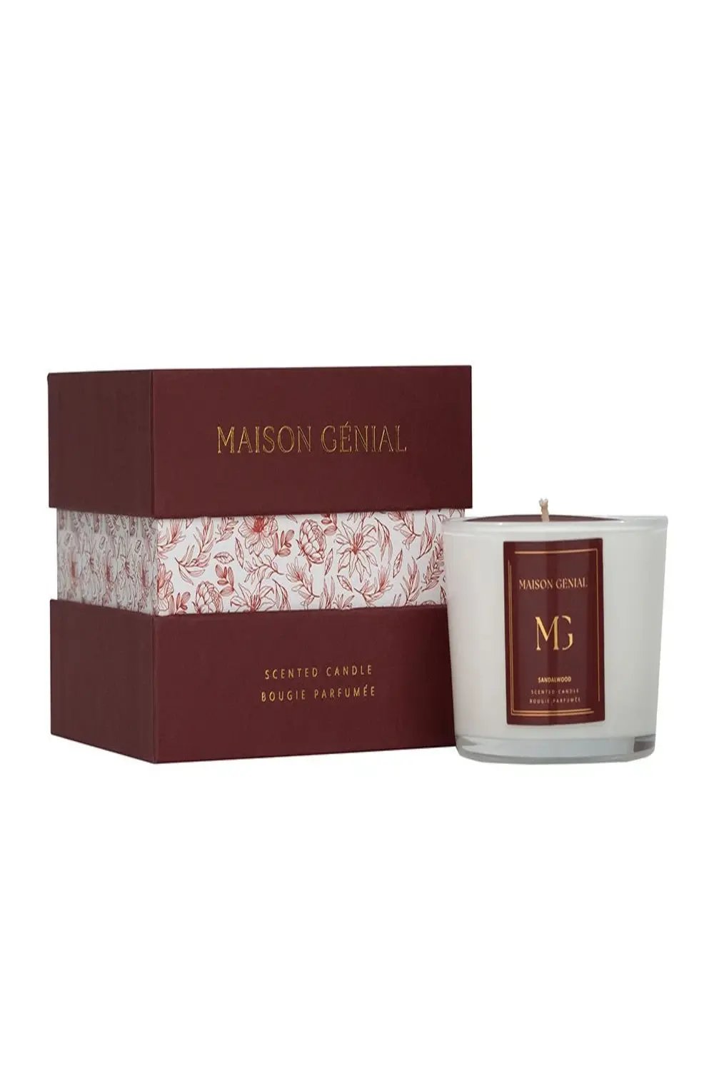 Maison Genial-Maison Genial Luxury Sandal Wood Bordo Mum Küçük Boy 160g-Mum-1-fleurdirect.live