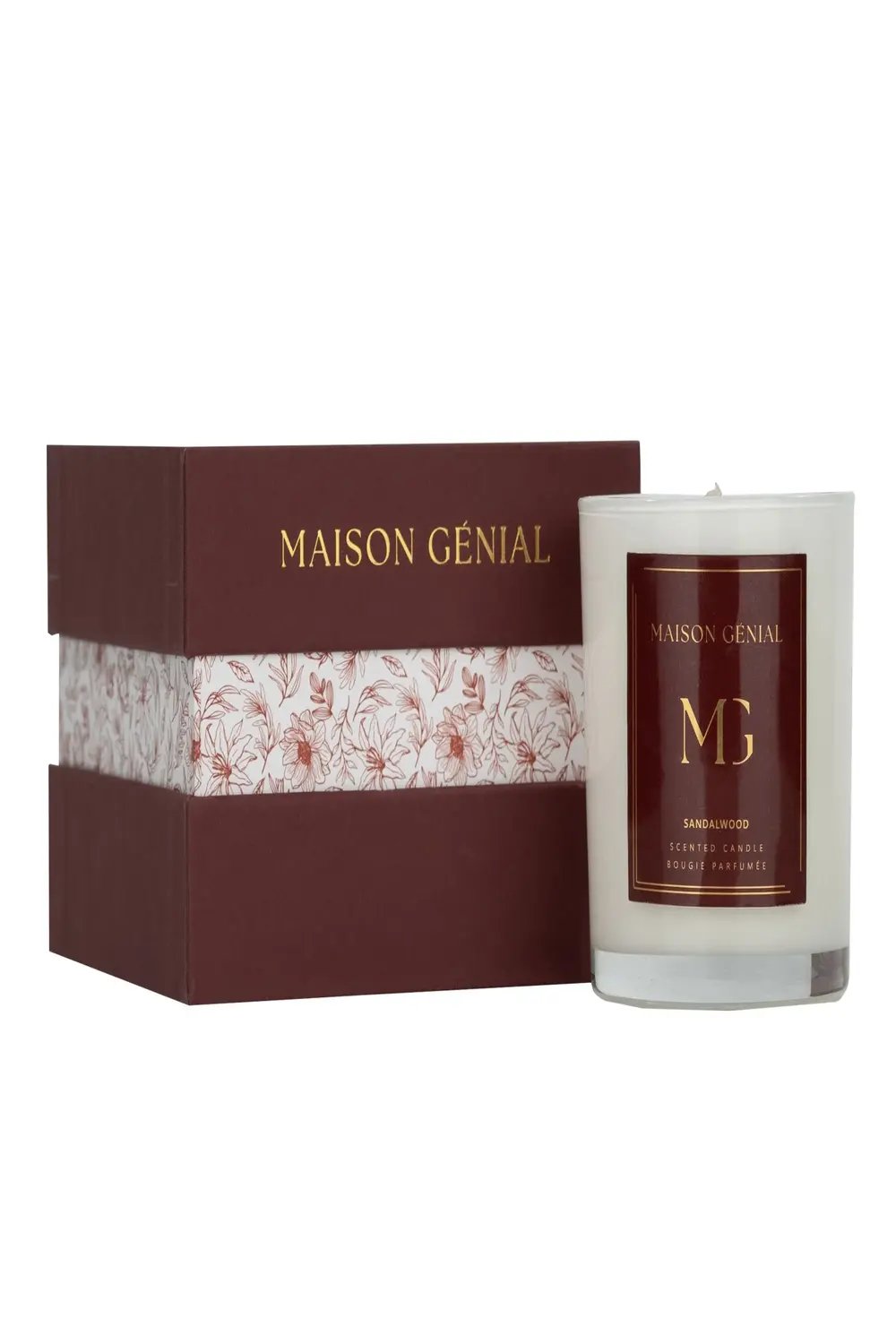 Maison Genial-Maison Genial Luxury Sandal Wood Bordo Mum Orta Boy 210g-Mum-1-fleurdirect.live