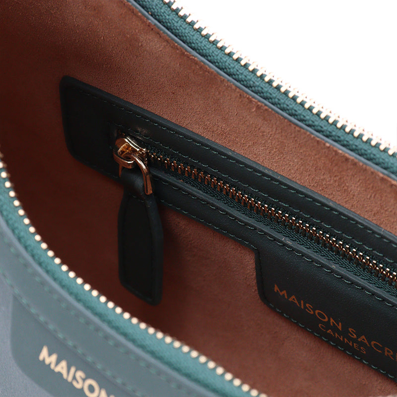 Maison Sacrée-Mirandole Dark Green Leather Shoulder Bag-Omuz Çantası-4-fleurdirect.live