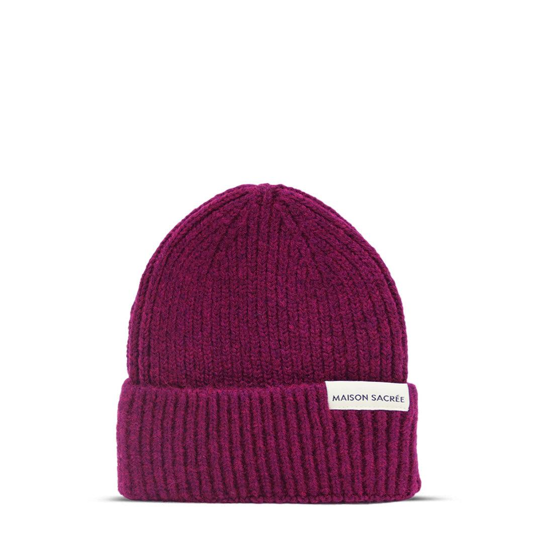 Maison Sacrée-Ms Burgundy Knitted Beanie-Bere-1-fleurdirect.live