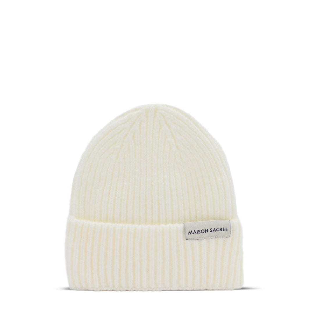 Maison Sacrée-Ms White Knitted Beanie-Bere-1-fleurdirect.live