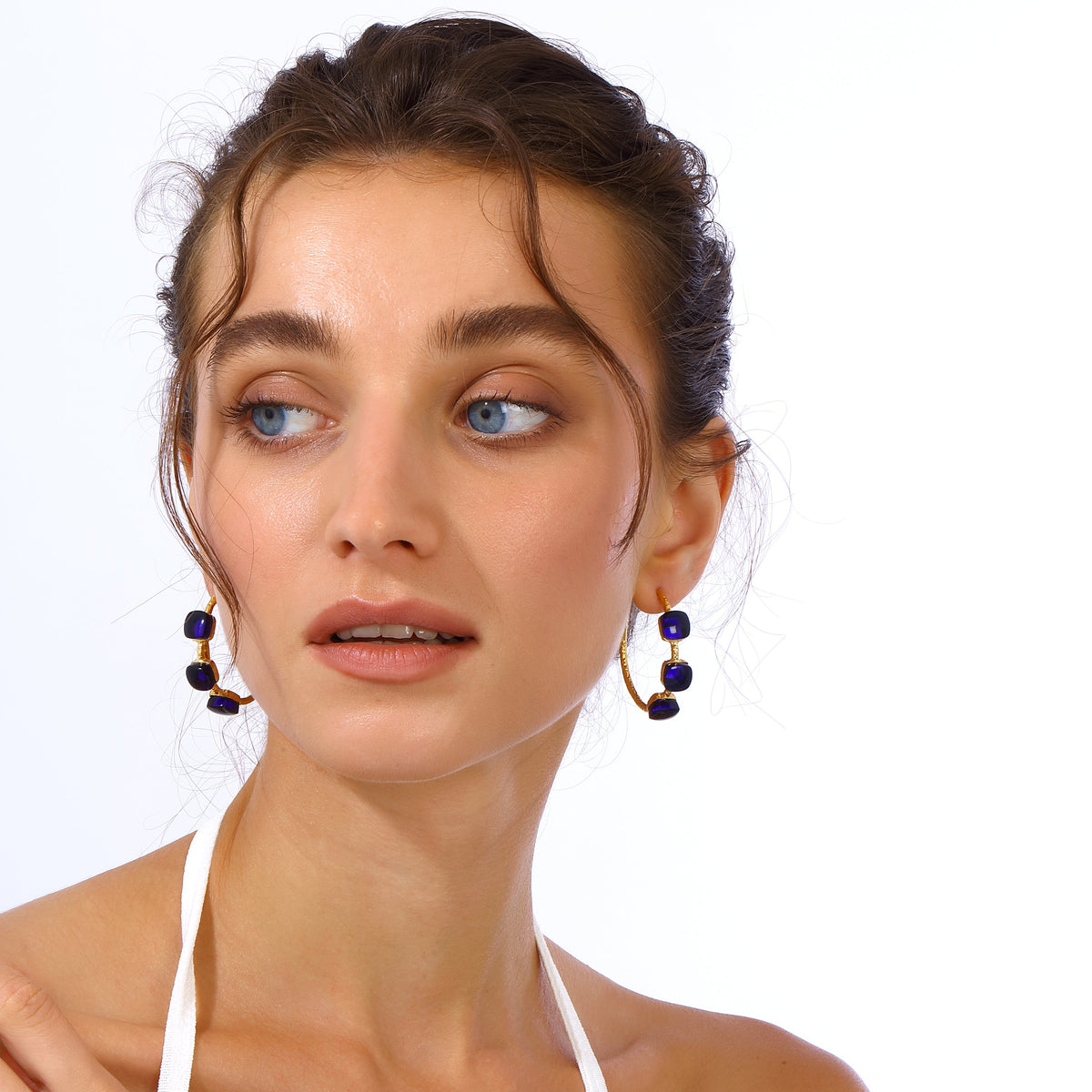 Maison Soula-Siena Hoop Earrings Matte Navy Blue-Earrings-2-fleurdirect.live