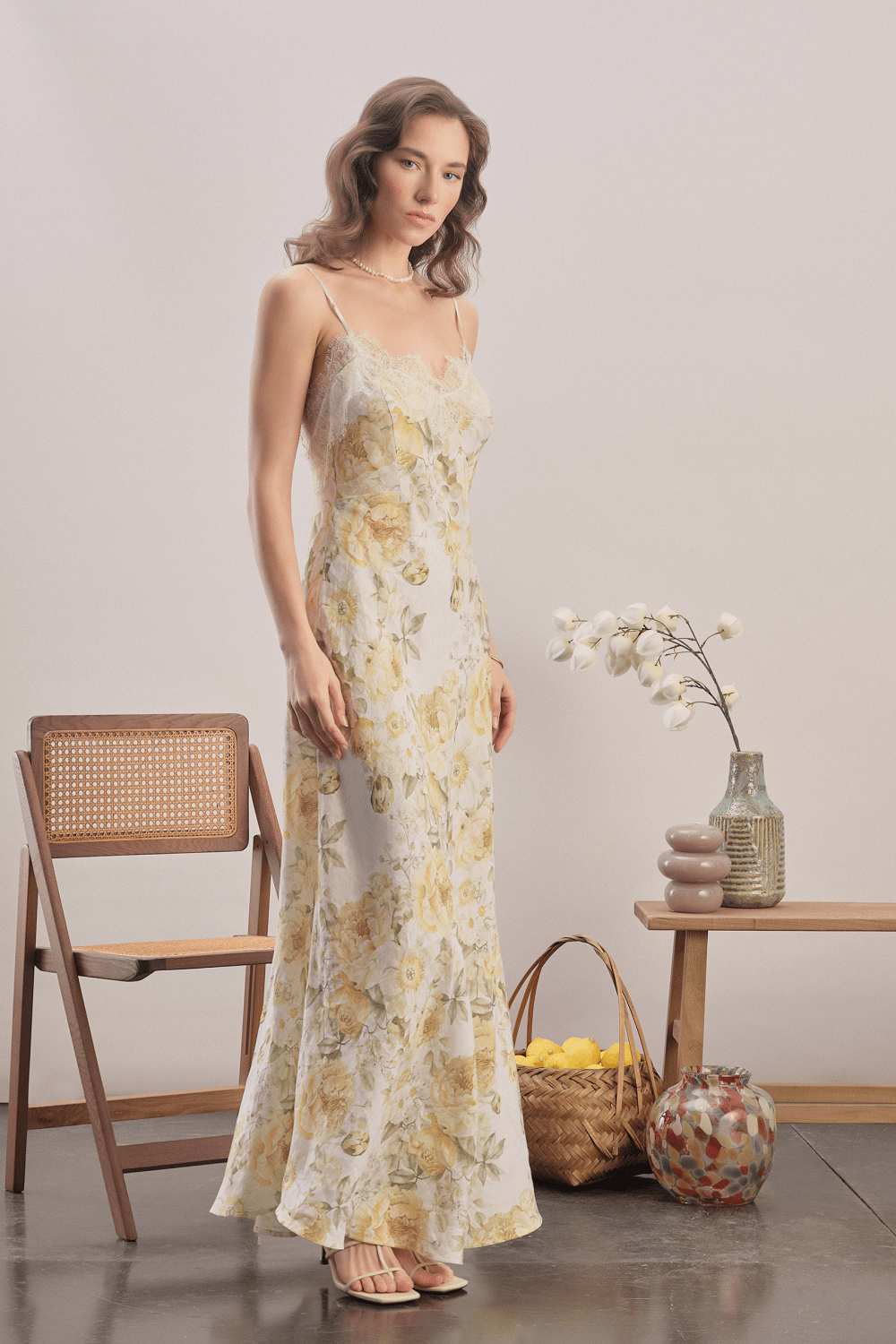 Mavlo-Yellow Meadow Çiçekli Keten Maxi Elbise-Elbise-2-fleurdirect.live
