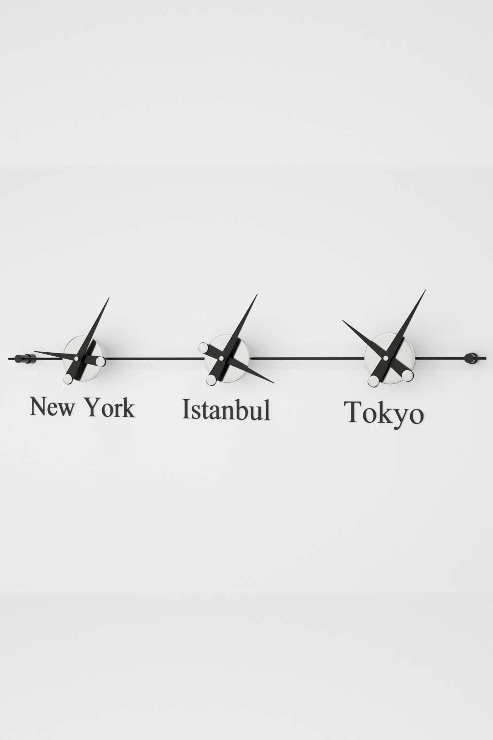 Mclocks-Worldclock 3 silver siyah Dekoratif duvar saati-Duvar Saati-1-fleurdirect.live