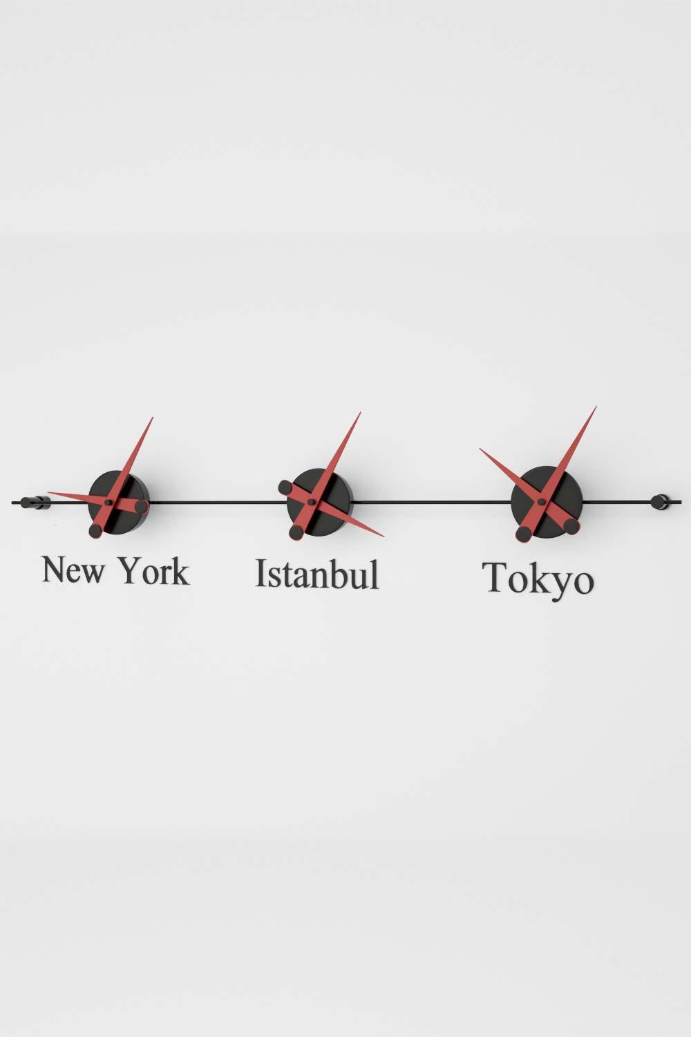 Mclocks-Worldclock 3 siyah kirmizi Dekoratif duvar saati-Duvar Saati-1-fleurdirect.live