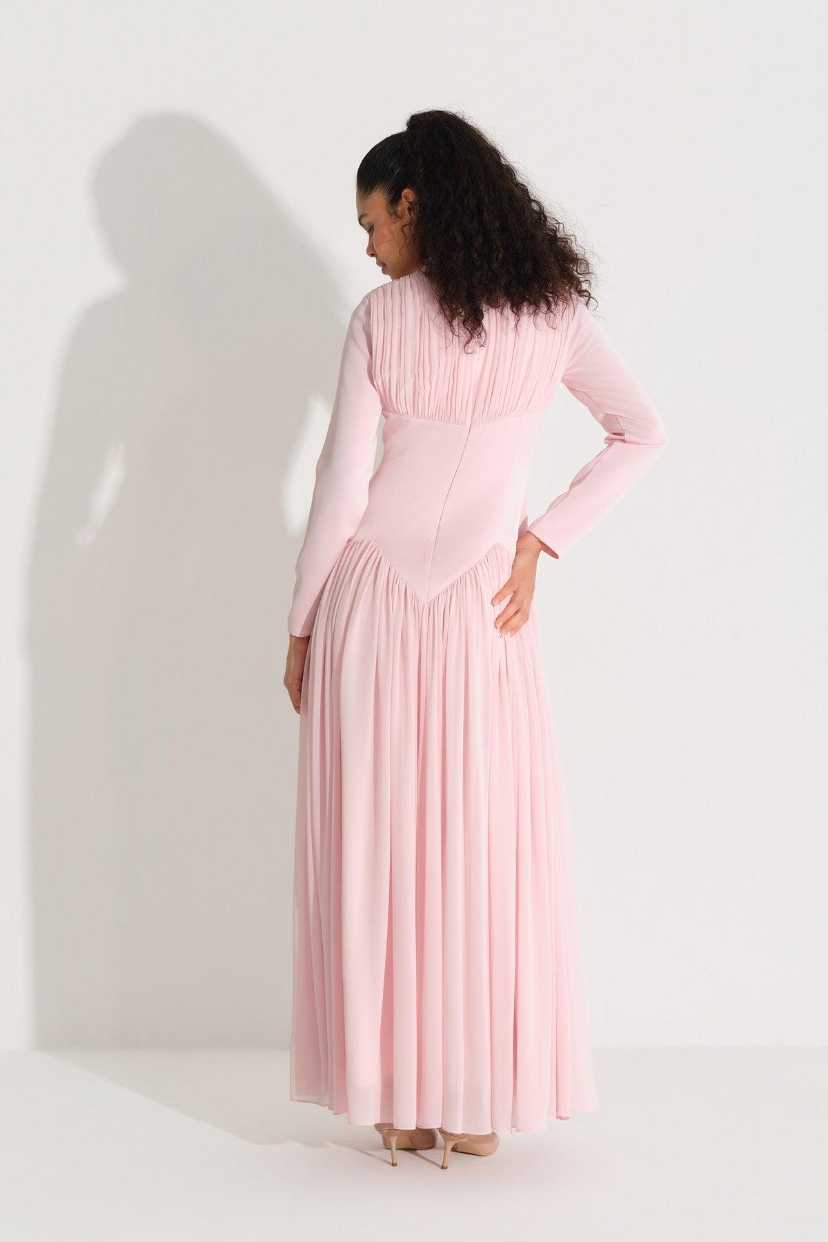 Bel Formu Korse Görünümlü Krep ElbiSe Pembe