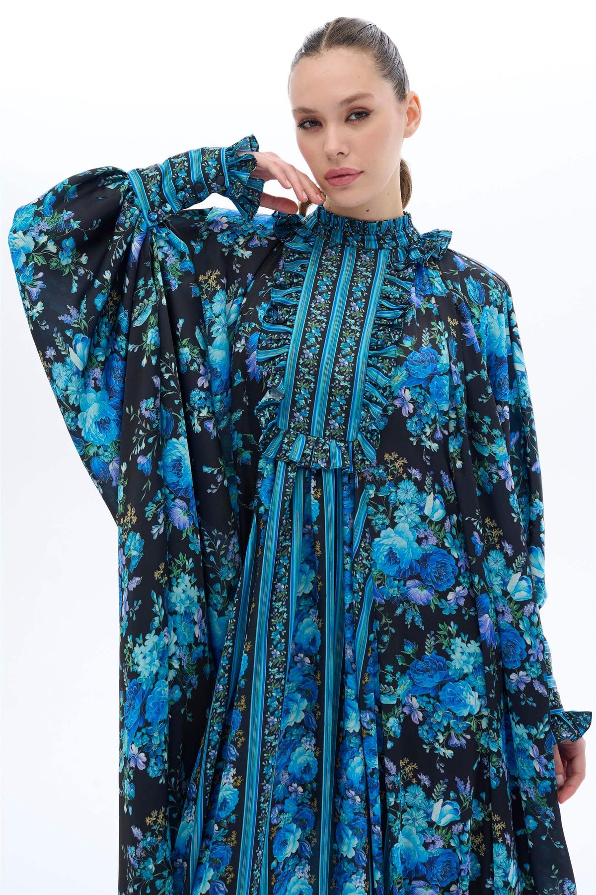 Miha-şeri̇t Garni̇li̇ Kaftan Elbi̇se Mavi-6-fleurdirect.live