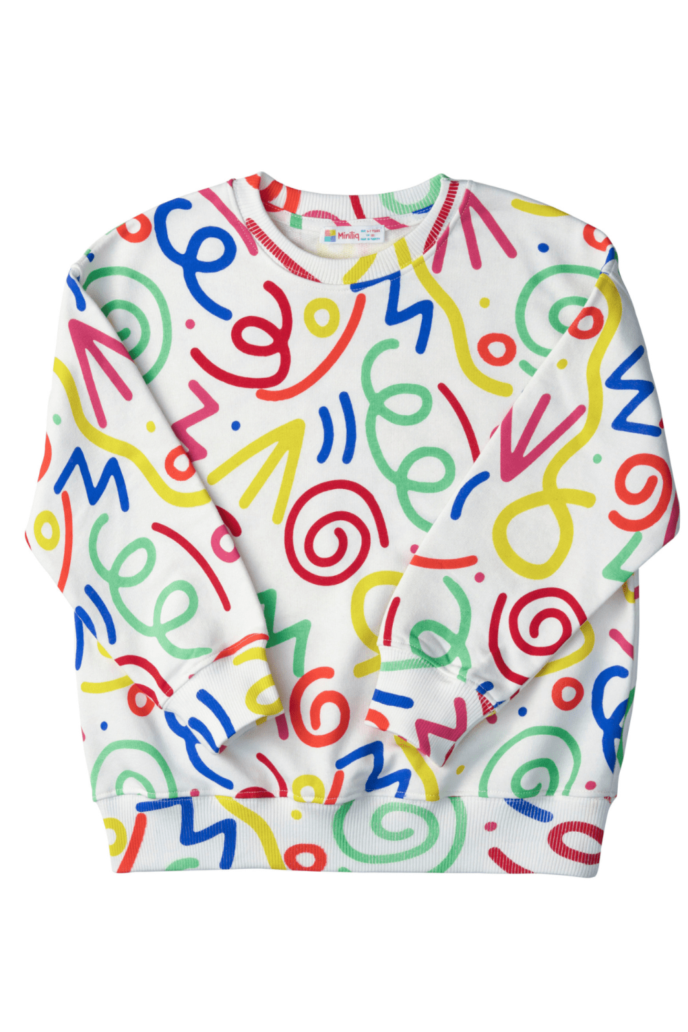 Miniliq-Renkli Desenli Baskılı Bisiklet Yaka Eşofman Üstü-Sweatshirts & Hoodies-1-fleurdirect.live