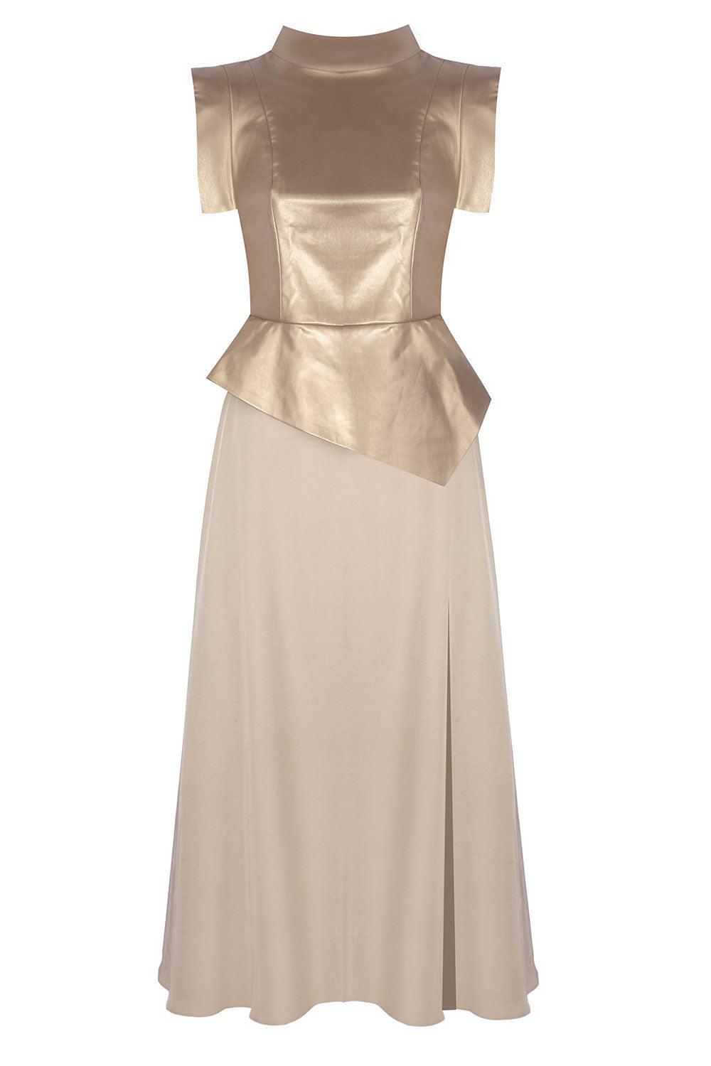 Mirimalist-Concrete Gold Midi Dress-Elbise-1-fleurdirect.live