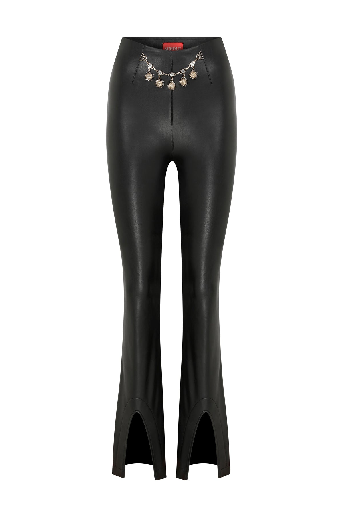 Flared Fitted Black Vegan Leather Pants - 2