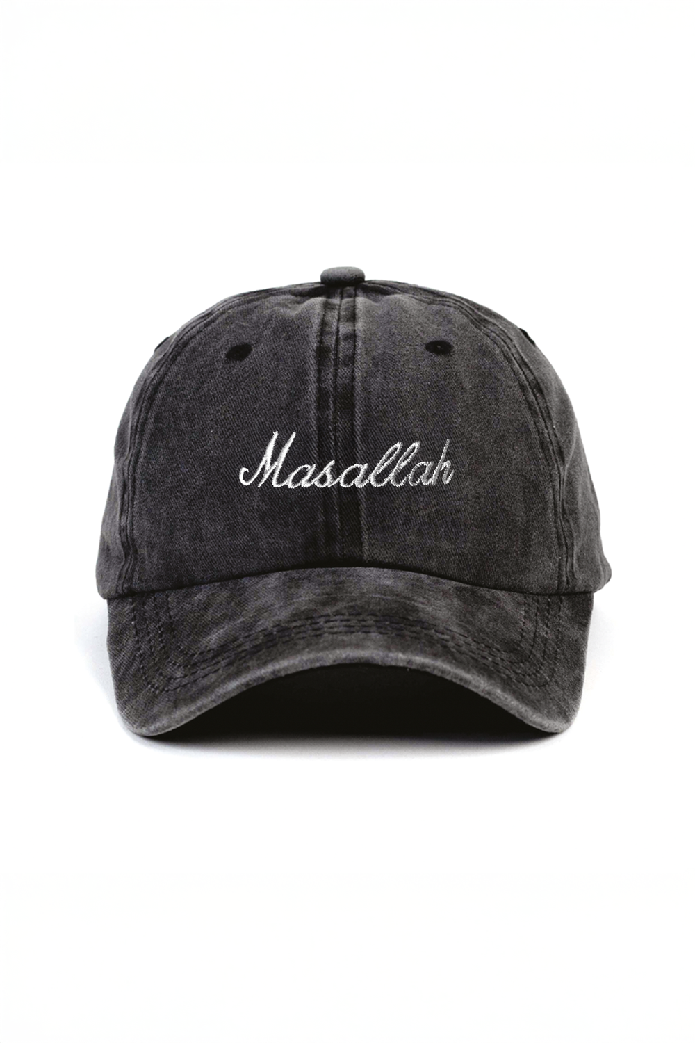 Masallah – Nakışlı Yıkamalı Siyah Şapka - 0