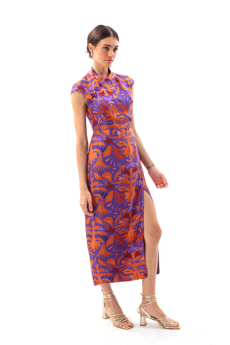 Movom Swimwear-Mauve Maxi Cheongsam Dress-Elbise-1-fleurdirect.live